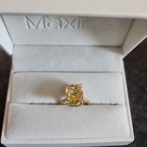 Yellow Gold Elongated Cushion Cut Simulated Sapphire Ring - Size 5